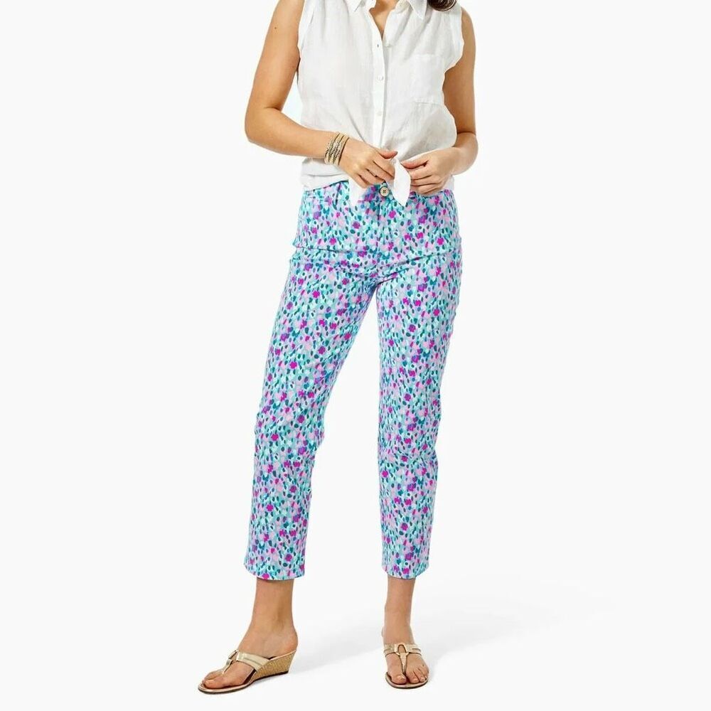 Lilly Pulitzer Divia Stretch Pant High Waist Cropped Hottie Dottie Size 2 NEW $1